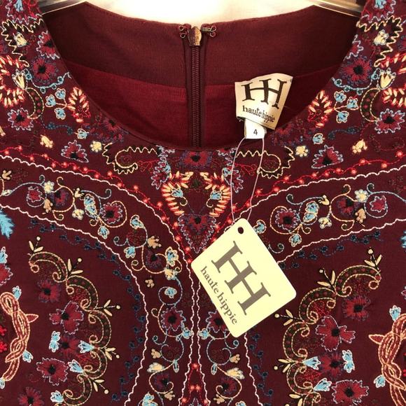 Haute Hippe Paisley Embroidered Dress Women's Size 4 Lined Deep Red Beautiful - Picture 3 of 7